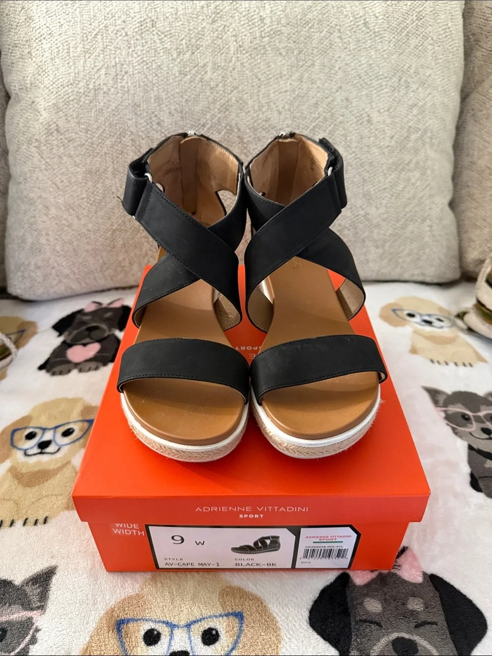 Adrienne Vittadini Black Crisscross Ankle Strap Wedge Sandals